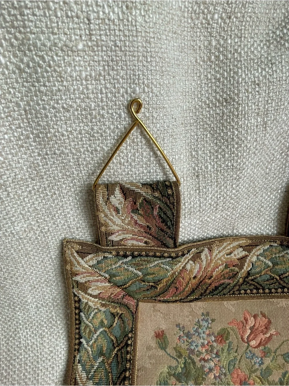 Belgium Tapestry Needlepoint 'Point de Rose' Floral Scene Wall Hanging Decor